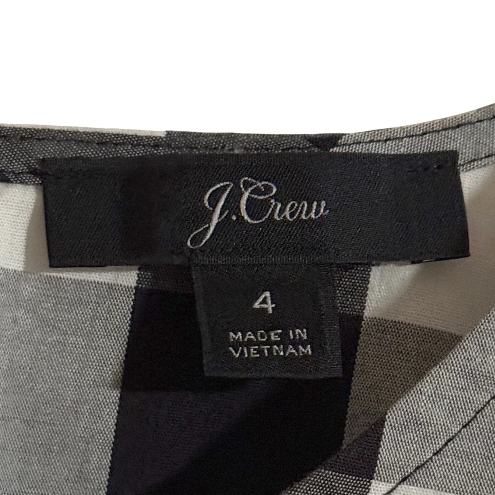 J. Crew Black & White Gingham Plaid Puff Sleeve‎ Blouse Size 4